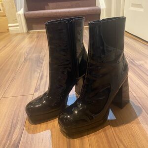 Black Patent Leather Ankle Boots